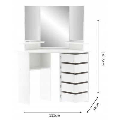 Toaletní kosmetický stolek ROHOVÝ 111x54x141,5 cm 